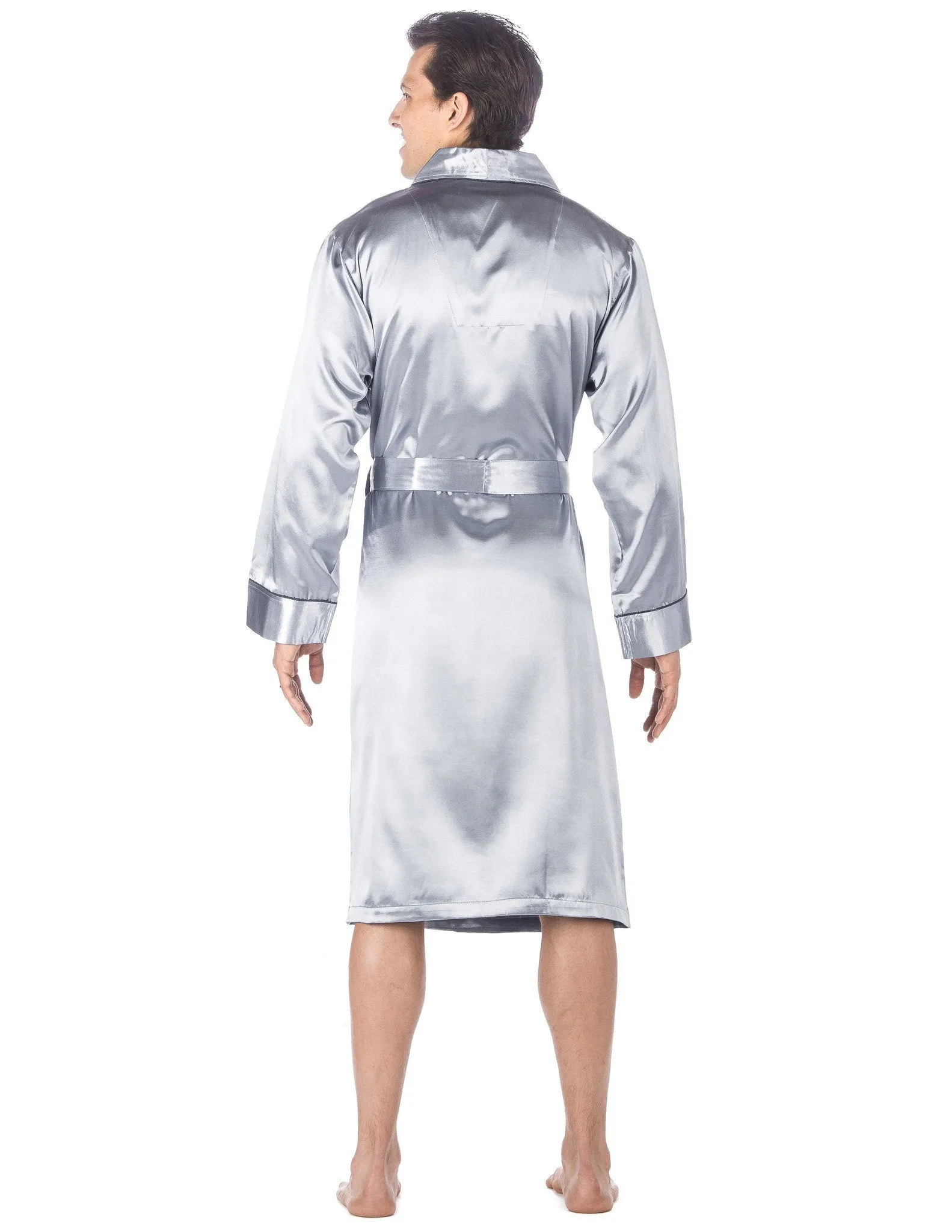 Men's Premium Satin Robe - Solid Light Blue