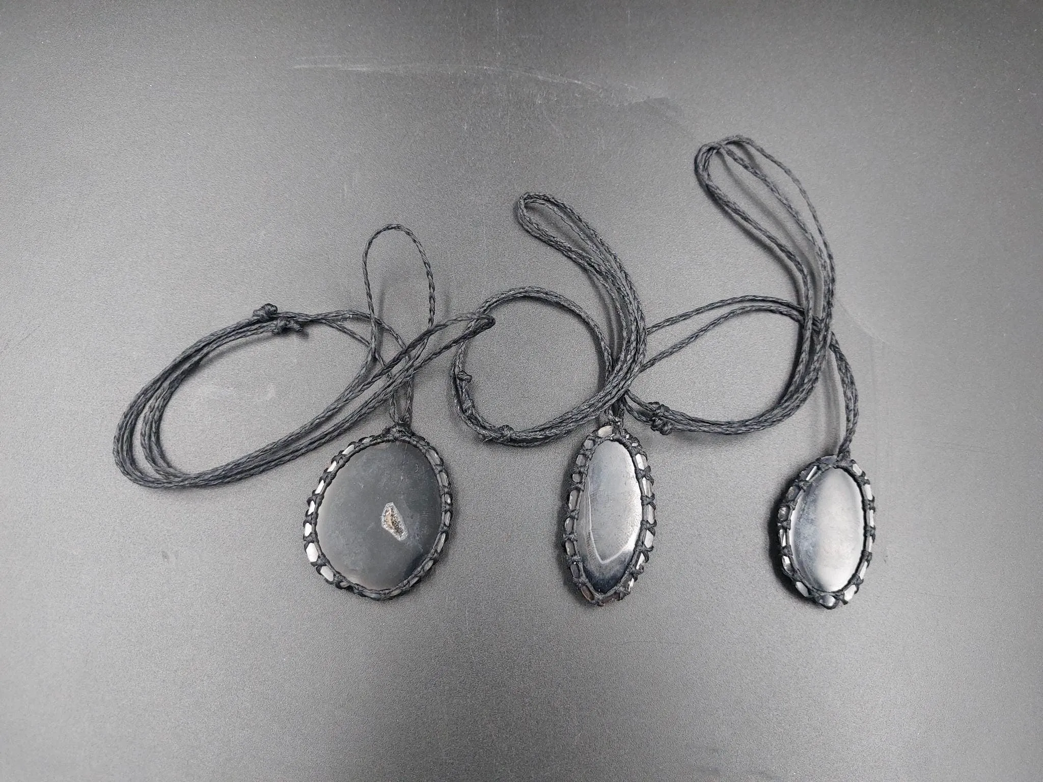 Natural Black Agate Handmade Wrapped Macrame Necklace - Healing Stone - Gift Idea - Protection