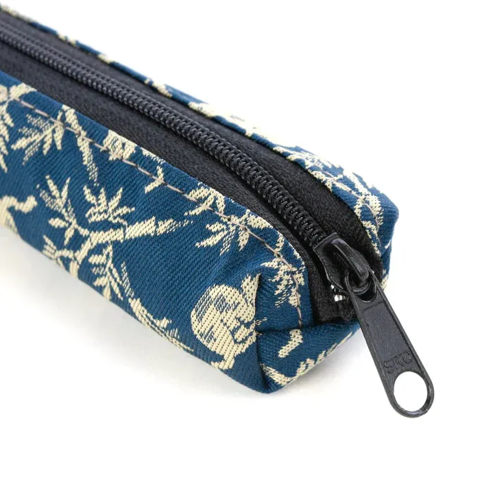 Nishijin-ori Pencil Case - Bamboo Groves and Cats / Navy - ,  Made in Kyoto, Japan,  Japanese traditional craft pen case