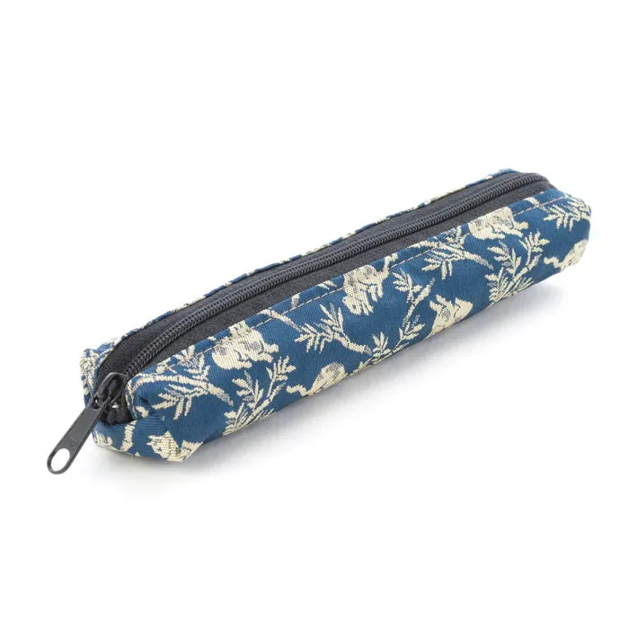 Nishijin-ori Pencil Case - Bamboo Groves and Cats / Navy - ,  Made in Kyoto, Japan,  Japanese traditional craft pen case