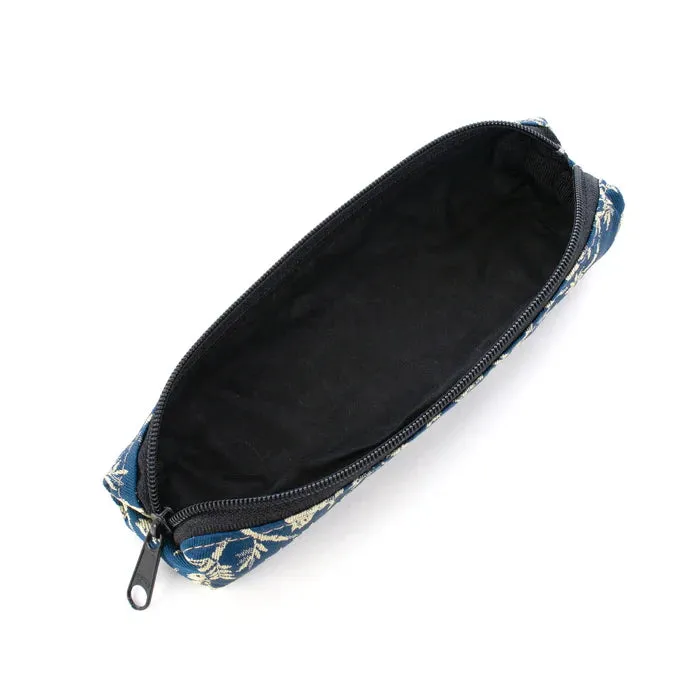 Nishijin-ori Pencil Case - Bamboo Groves and Cats / Navy - ,  Made in Kyoto, Japan,  Japanese traditional craft pen case