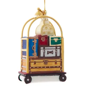 Noble Gems Luggage Cart Glass Ornament