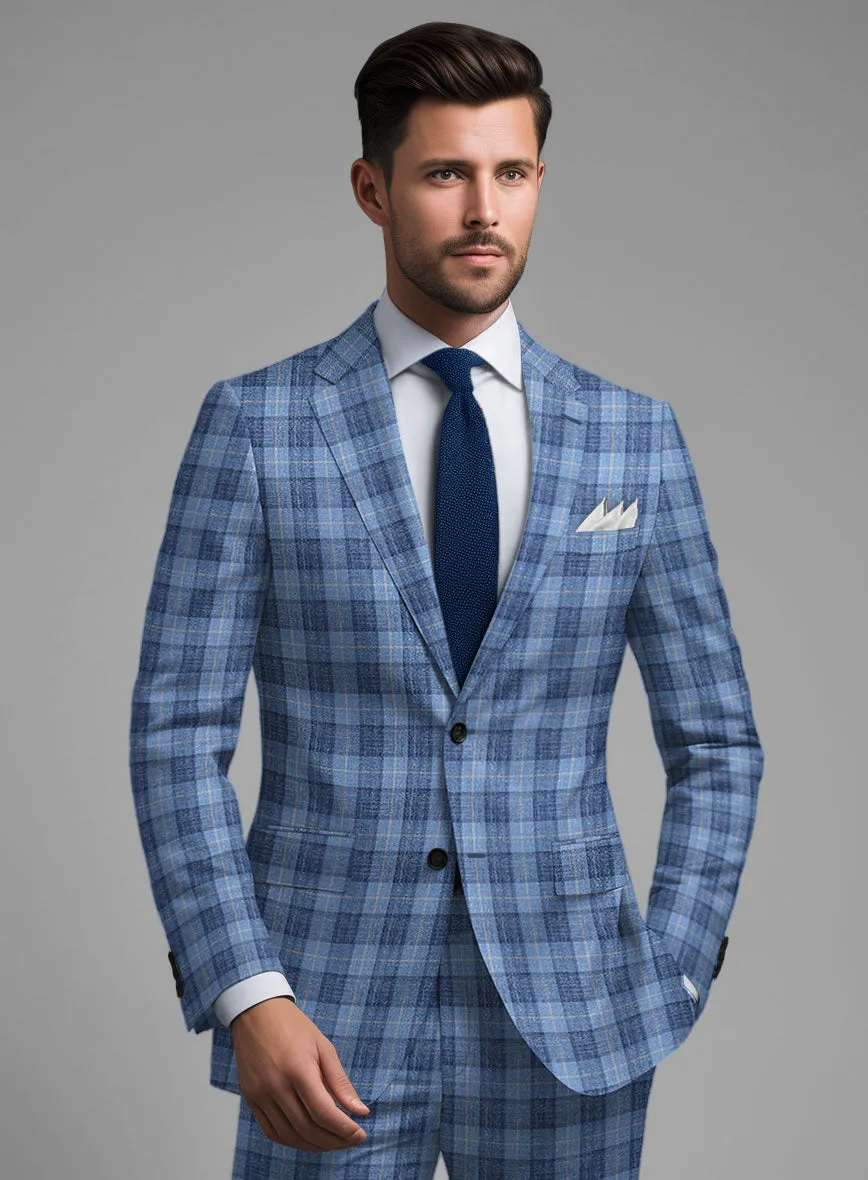 Noble Pilar Blue Wool Silk Linen Suit