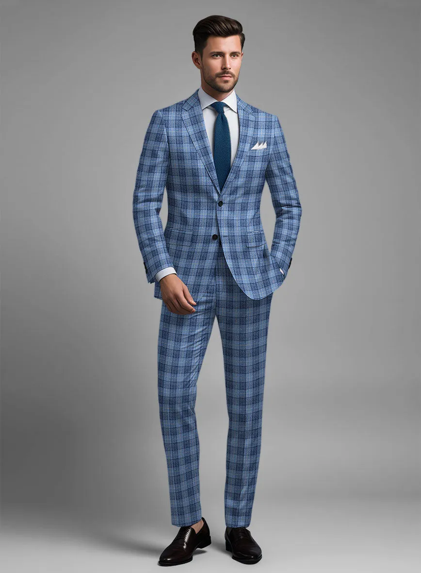 Noble Pilar Blue Wool Silk Linen Suit