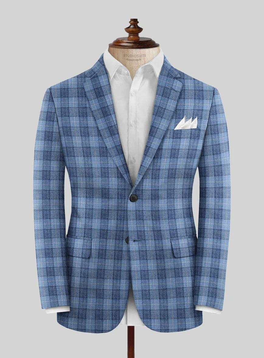 Noble Pilar Blue Wool Silk Linen Suit