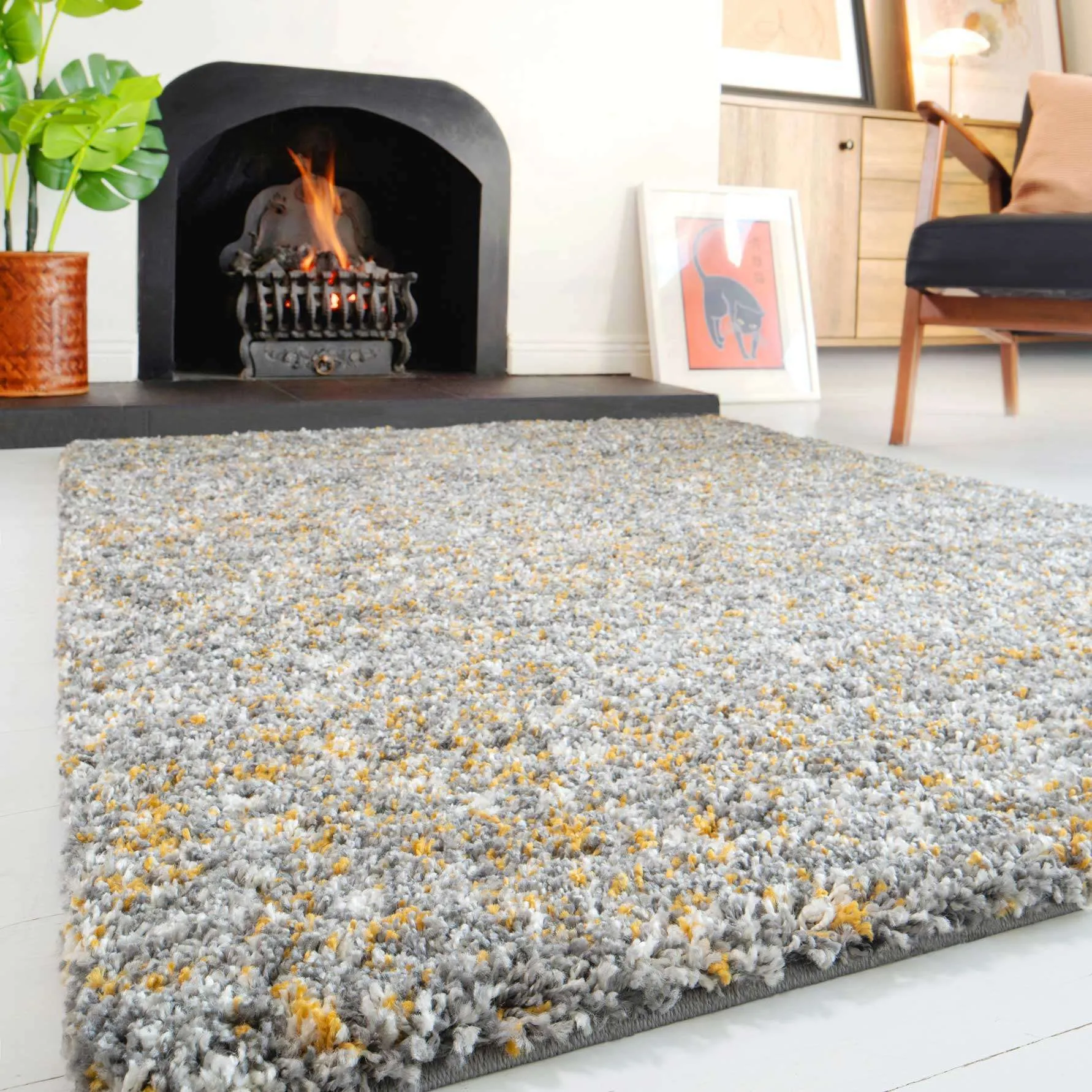 Ochre Luxurious Shaggy Living Room Rug