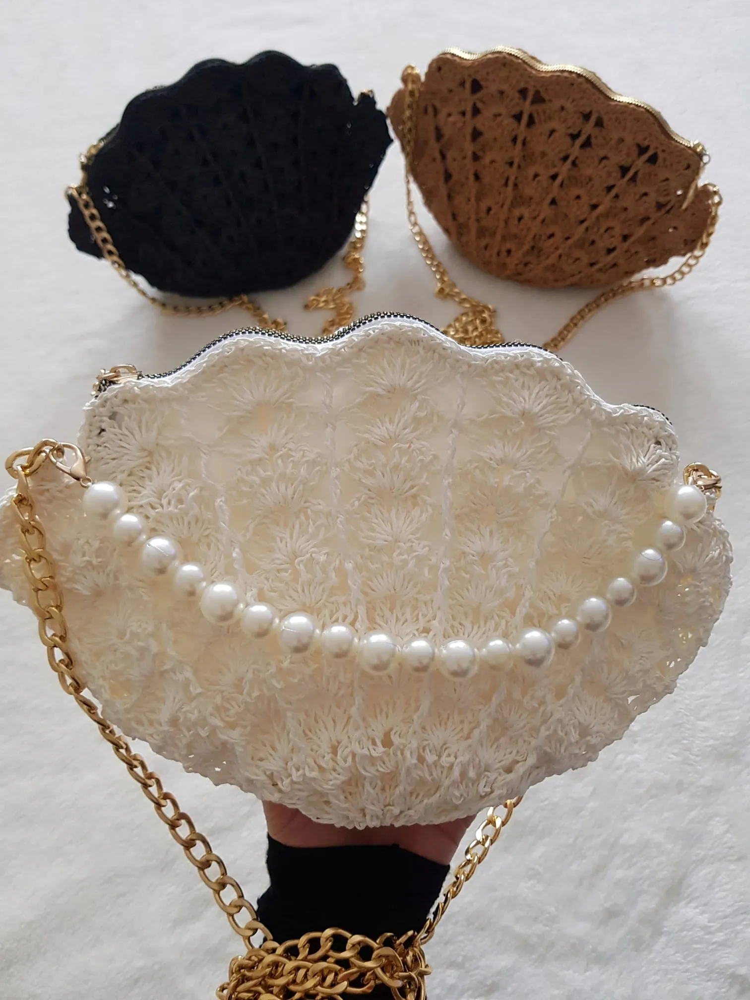 Pearl Shell Evening Wedding Party Clutch Bag Purse (WHITE)