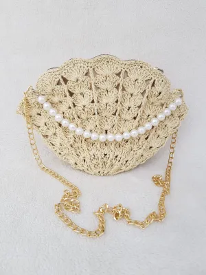 Pearl Shell Evening Wedding Party Clutch Bag Purse (WHITE)