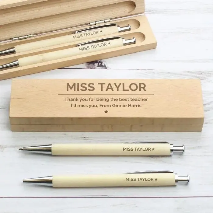 Personalised Classic Wooden Pen & Pencil Box Set