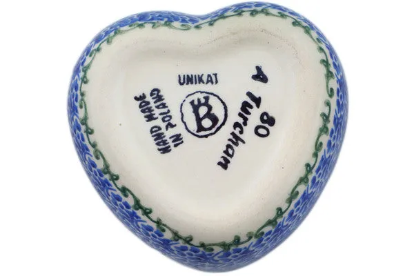 Polish Pottery 4" Heart Shaped Jar Hibiscus Haven