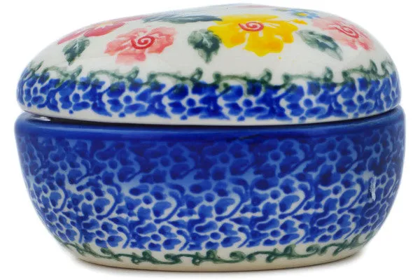 Polish Pottery 4" Heart Shaped Jar Hibiscus Haven
