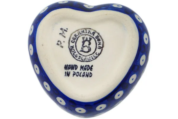 Polish Pottery 4" Heart Shaped Jar Tropical Peacock UNIKAT
