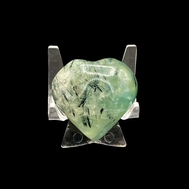 Polished Green Prehnite Natural Heart Palm Stone
