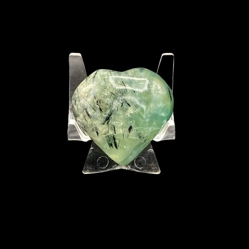 Polished Green Prehnite Natural Heart Palm Stone