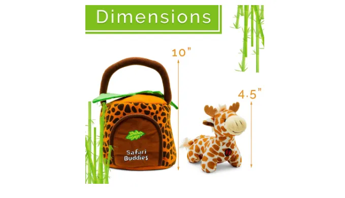 PRICE DROP: Hoovy 5-Piece Plush Jungle Animal Sounds Toy Set with Carrier | Stuffed Monkey, Giraffe, Tiger & Elephant - Ships Quick!