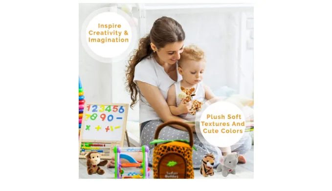 PRICE DROP: Hoovy 5-Piece Plush Jungle Animal Sounds Toy Set with Carrier | Stuffed Monkey, Giraffe, Tiger & Elephant - Ships Quick!