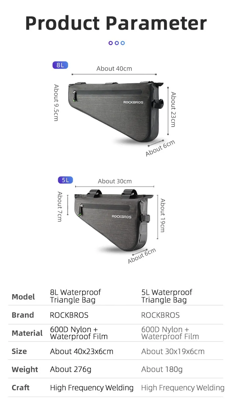 Rainproof Bike Bag Large Capacity MTB Road Frame Bag Triangle Pouch Waterproof Caulking