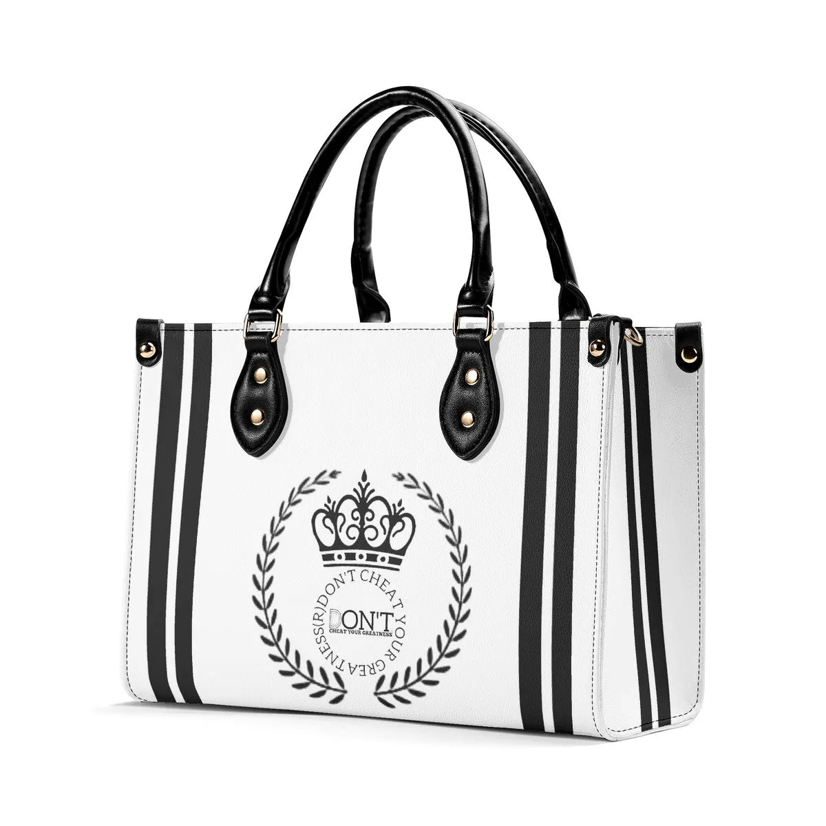 Royalty 24 Black Logo, Stripes & White Multiple Sizes Upgraded Luxury Women PU Leather Handbag