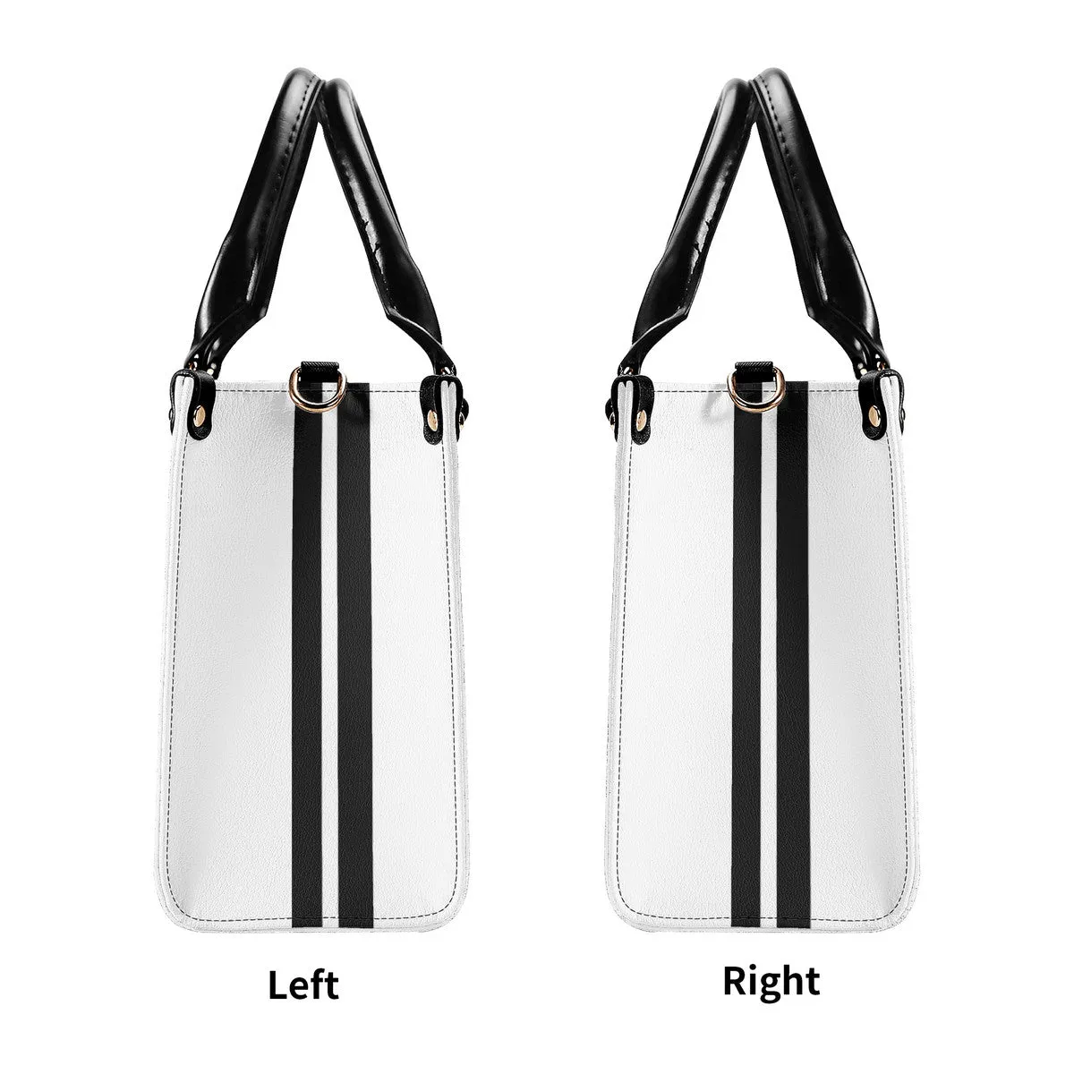 Royalty 24 Black Logo, Stripes & White Multiple Sizes Upgraded Luxury Women PU Leather Handbag