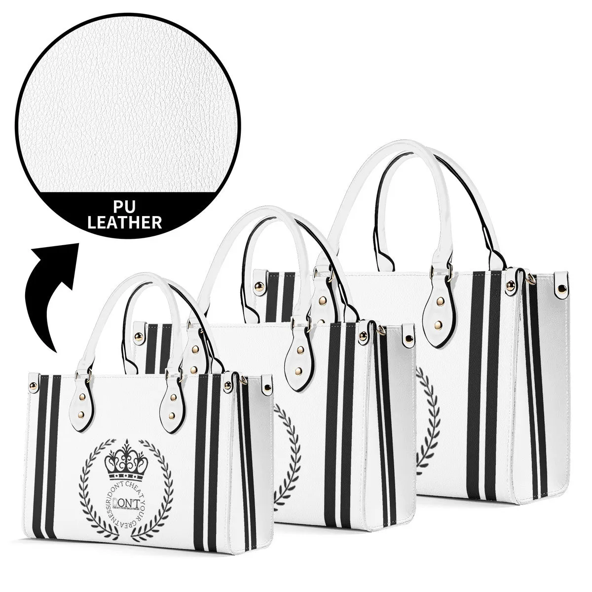Royalty 24 Black Logo, Stripes & White Multiple Sizes Upgraded Luxury Women PU Leather Handbag