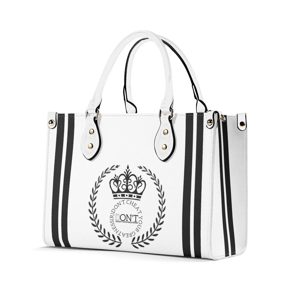 Royalty 24 Black Logo, Stripes & White Multiple Sizes Upgraded Luxury Women PU Leather Handbag
