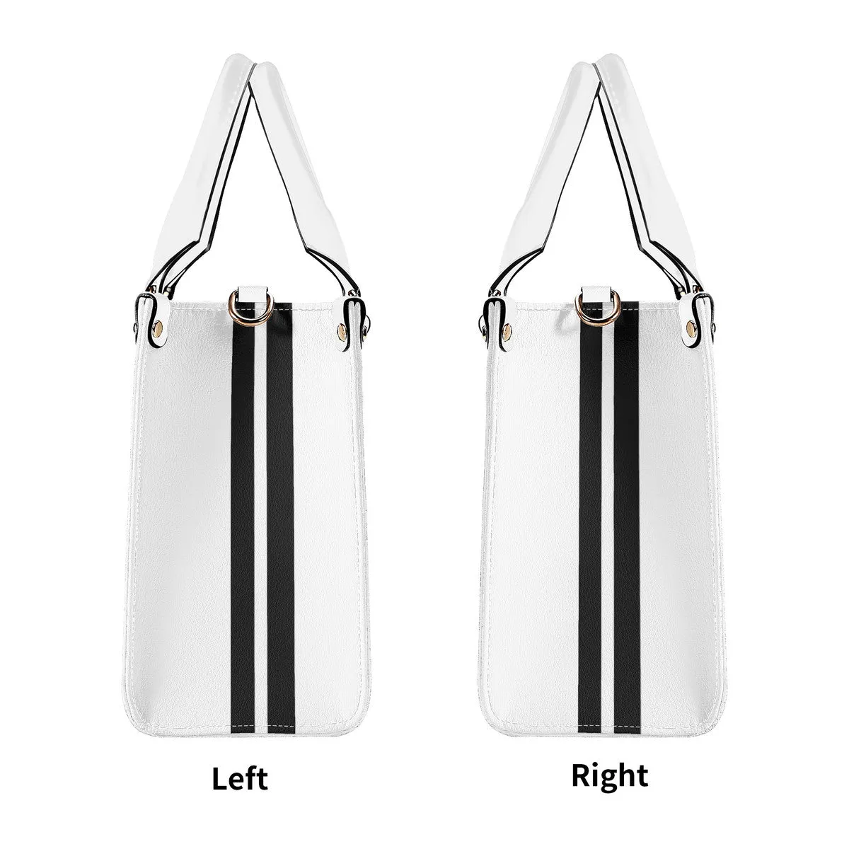 Royalty 24 Black Logo, Stripes & White Multiple Sizes Upgraded Luxury Women PU Leather Handbag