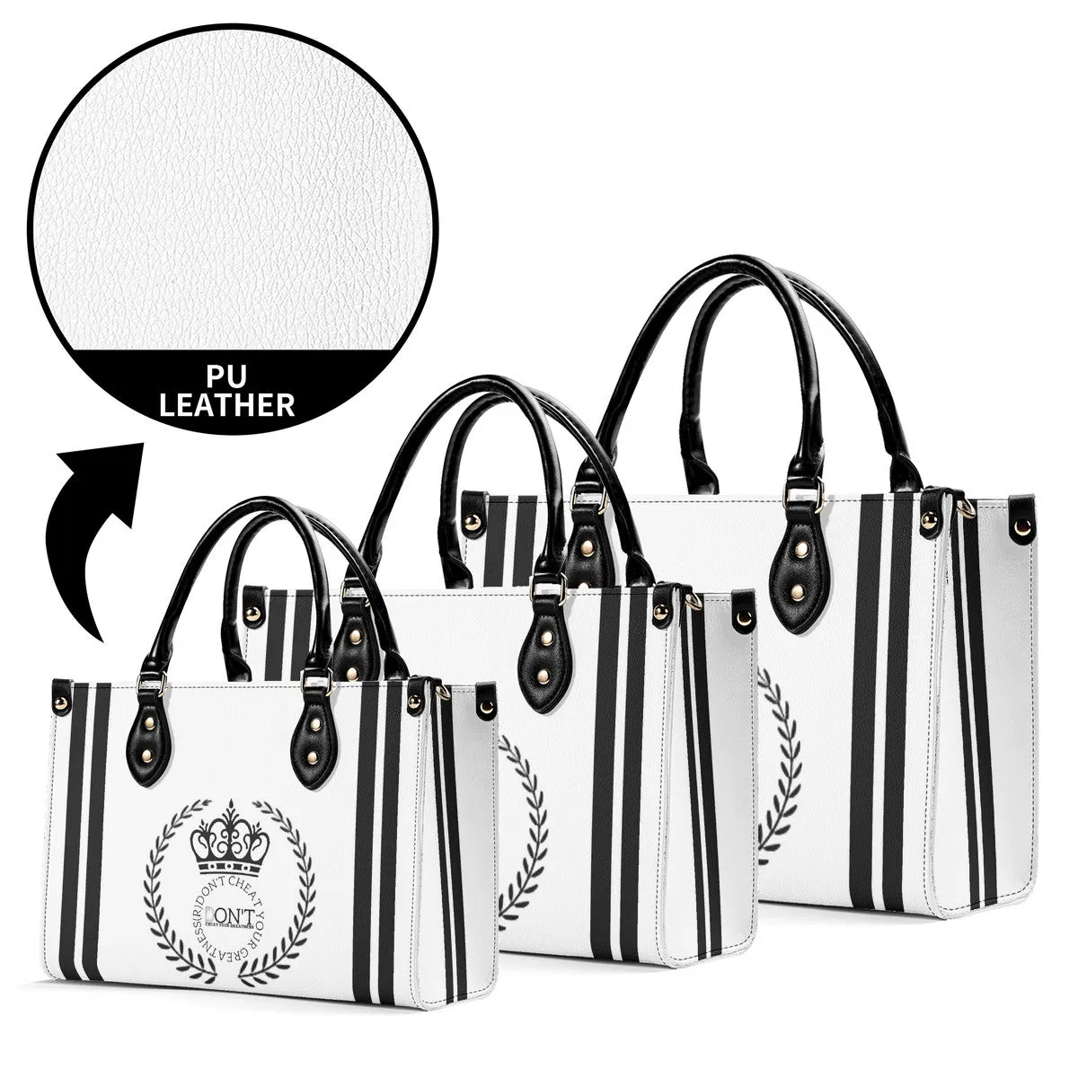 Royalty 24 Black Logo, Stripes & White Multiple Sizes Upgraded Luxury Women PU Leather Handbag