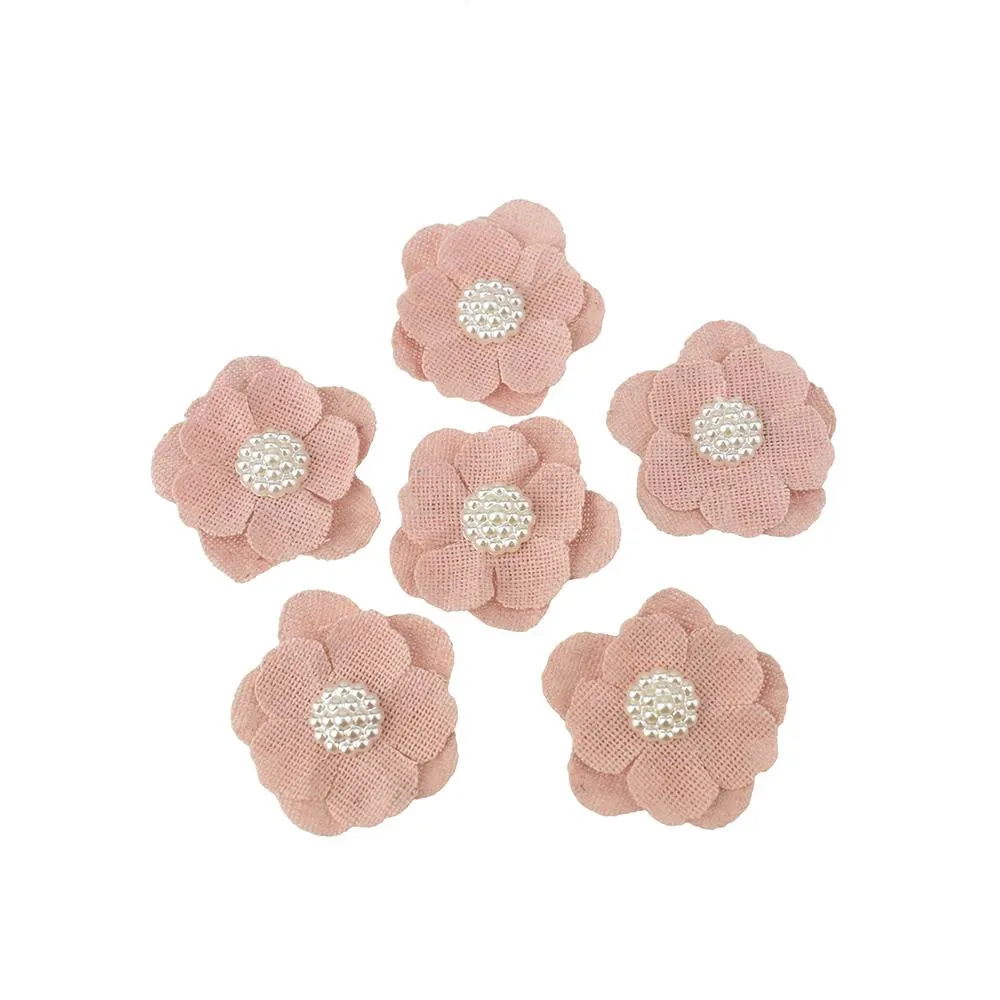 Self-Adhesive Canvas Flower With White Pearls, 1-1/2-Inch, 9-Count