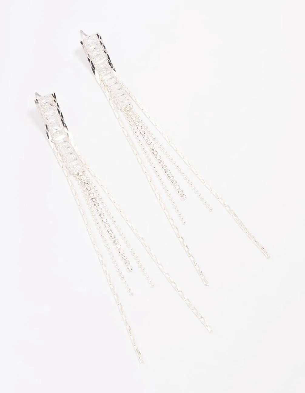Silver Diamante Cupchain Drop Earrings
