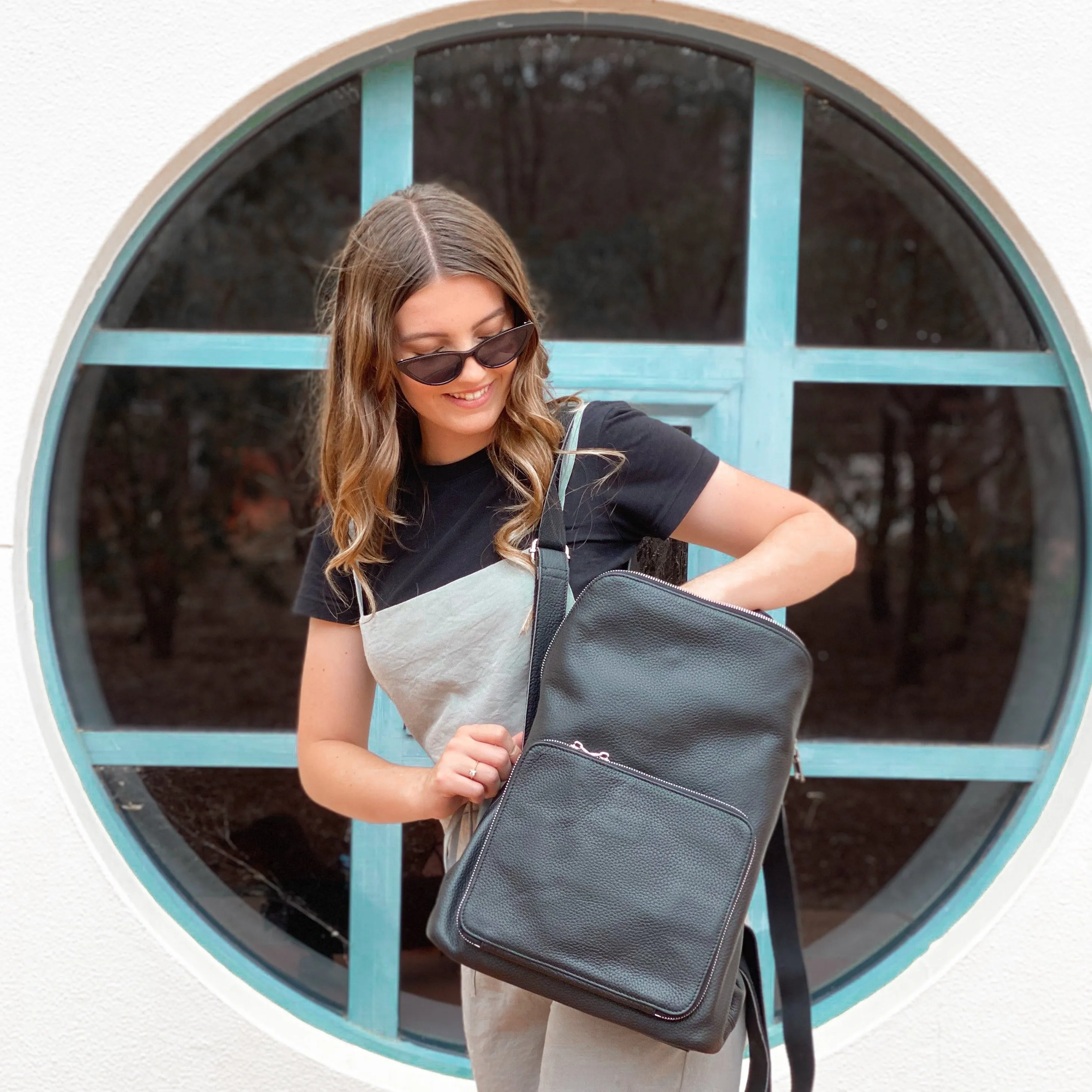 Singing in The Rain Shoulder/Backpack Bag Black Nappa Leather by Mary and Marie
