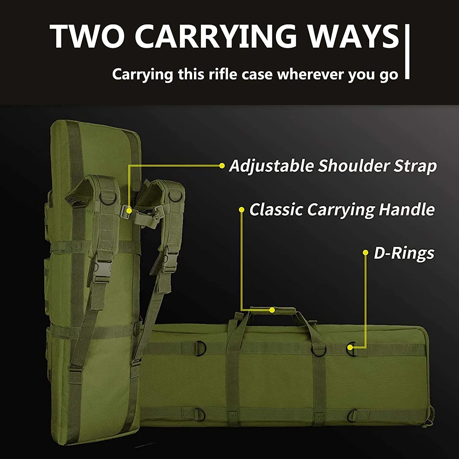 SJASD Rifle Bag 2 Long Guns, Long Hunting Bag, Gun Bag for Long Guns, Lockable, with Double Compartment and 3 Large Accessories Bags, for Outdoor Tactical Rifle, Army Green, 118 cm