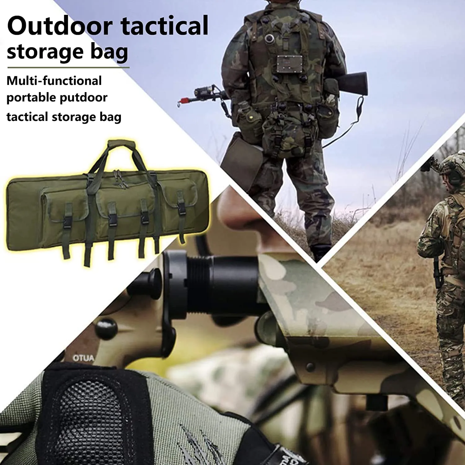 SJASD Rifle Bag 2 Long Guns, Long Hunting Bag, Gun Bag for Long Guns, Lockable, with Double Compartment and 3 Large Accessories Bags, for Outdoor Tactical Rifle, Army Green, 118 cm