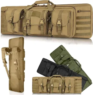 SJASD Rifle Bag 2 Long Guns, Long Hunting Bag, Gun Bag for Long Guns, Lockable, with Double Compartment and 3 Large Accessories Bags, for Outdoor Tactical Rifle, Army Green, 118 cm