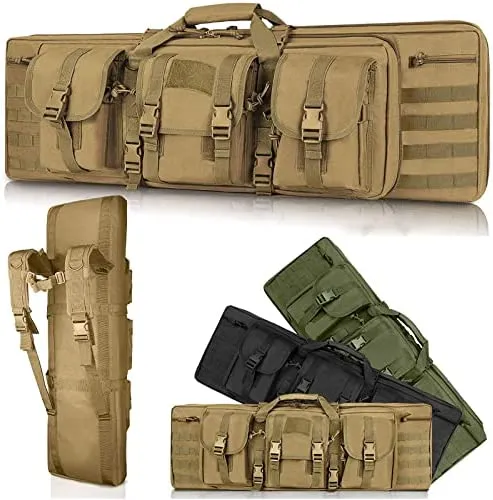 SJASD Rifle Bag 2 Long Guns, Long Hunting Bag, Gun Bag for Long Guns, Lockable, with Double Compartment and 3 Large Accessories Bags, for Outdoor Tactical Rifle, Army Green, 118 cm