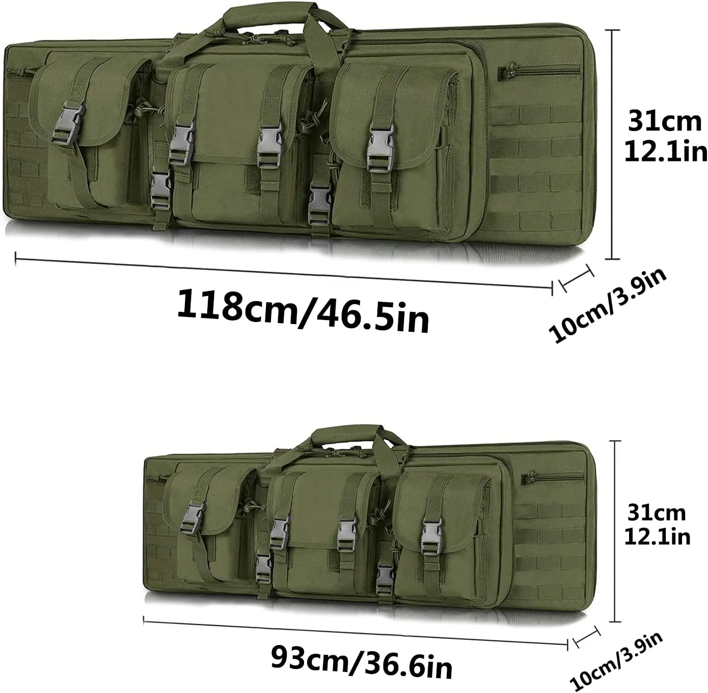SJASD Rifle Bag 2 Long Guns, Long Hunting Bag, Gun Bag for Long Guns, Lockable, with Double Compartment and 3 Large Accessories Bags, for Outdoor Tactical Rifle, Army Green, 118 cm