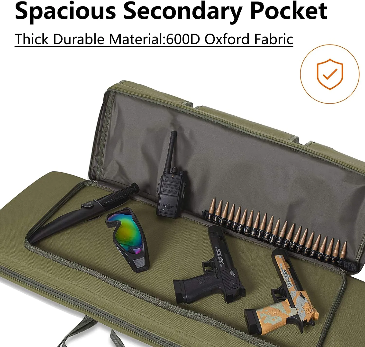 SJASD Rifle Bag 2 Long Guns, Long Hunting Bag, Gun Bag for Long Guns, Lockable, with Double Compartment and 3 Large Accessories Bags, for Outdoor Tactical Rifle, Army Green, 118 cm