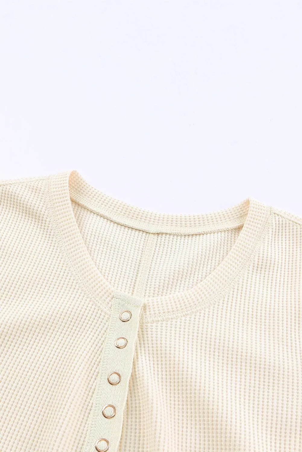Sky Blue Waffle Knit Long Sleeve Buttoned Henley Top