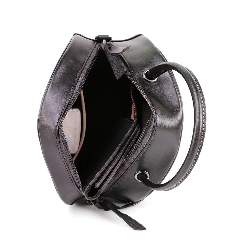Small Womens Braided Leather Circle Handbag Cross Shoulder Round Bag Purse for Women
