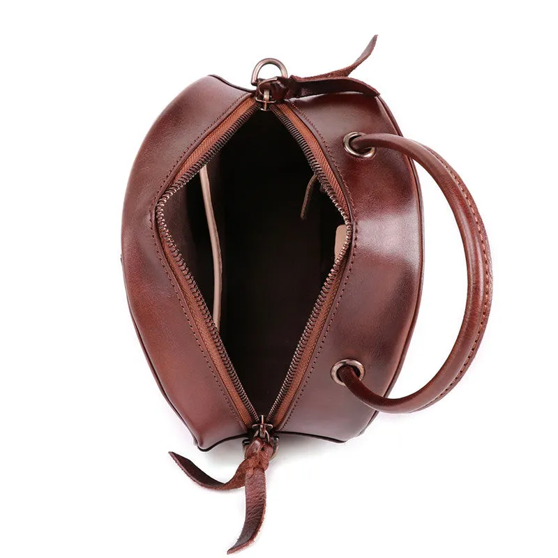 Small Womens Braided Leather Circle Handbag Cross Shoulder Round Bag Purse for Women