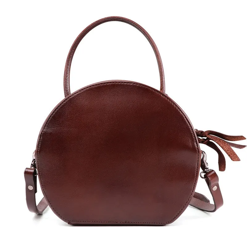Small Womens Braided Leather Circle Handbag Cross Shoulder Round Bag Purse for Women