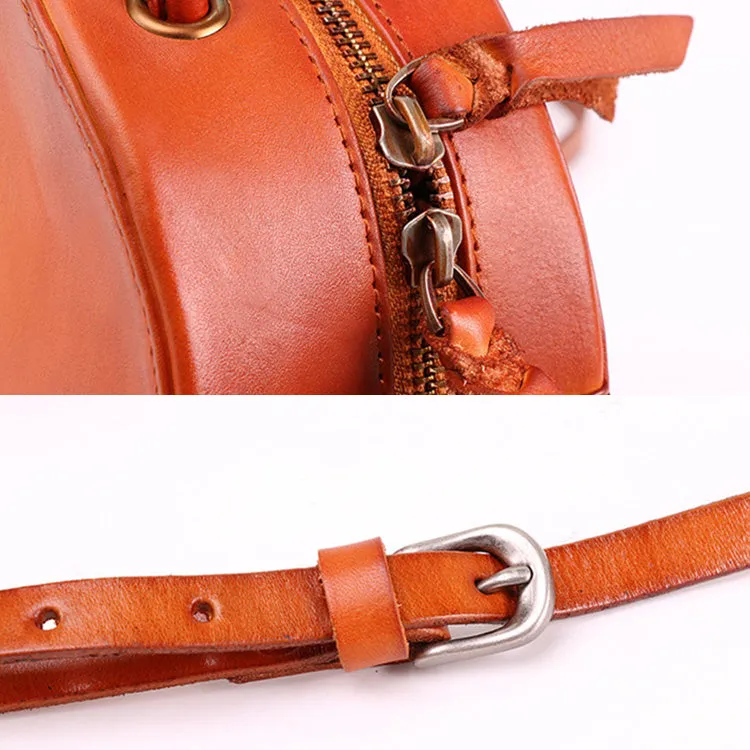 Small Womens Braided Leather Circle Handbag Cross Shoulder Round Bag Purse for Women