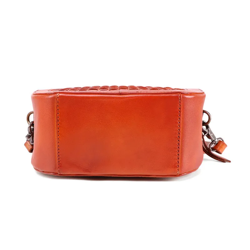 Small Womens Braided Leather Circle Handbag Cross Shoulder Round Bag Purse for Women
