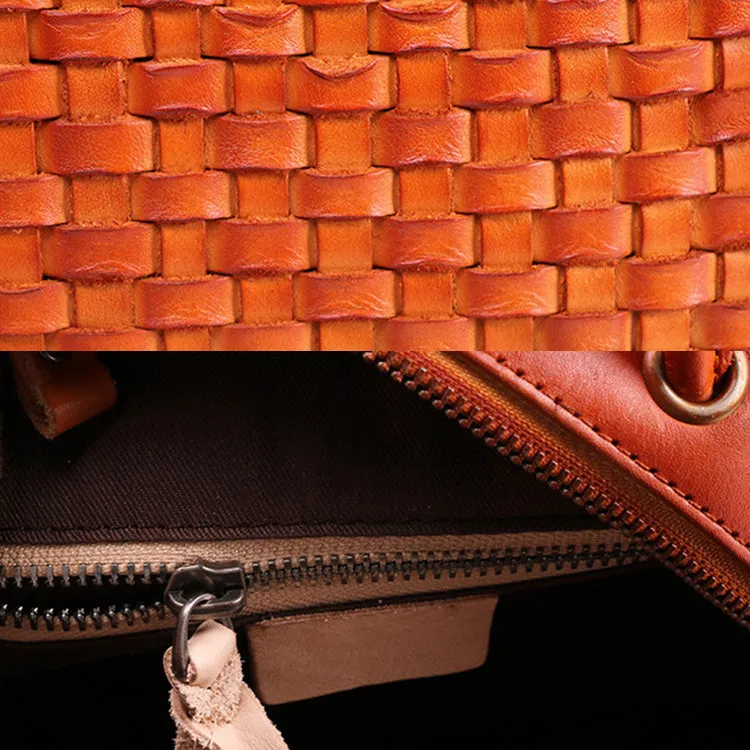Small Womens Braided Leather Circle Handbag Cross Shoulder Round Bag Purse for Women