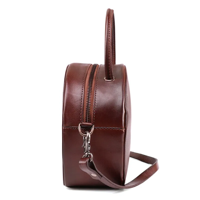 Small Womens Braided Leather Circle Handbag Cross Shoulder Round Bag Purse for Women
