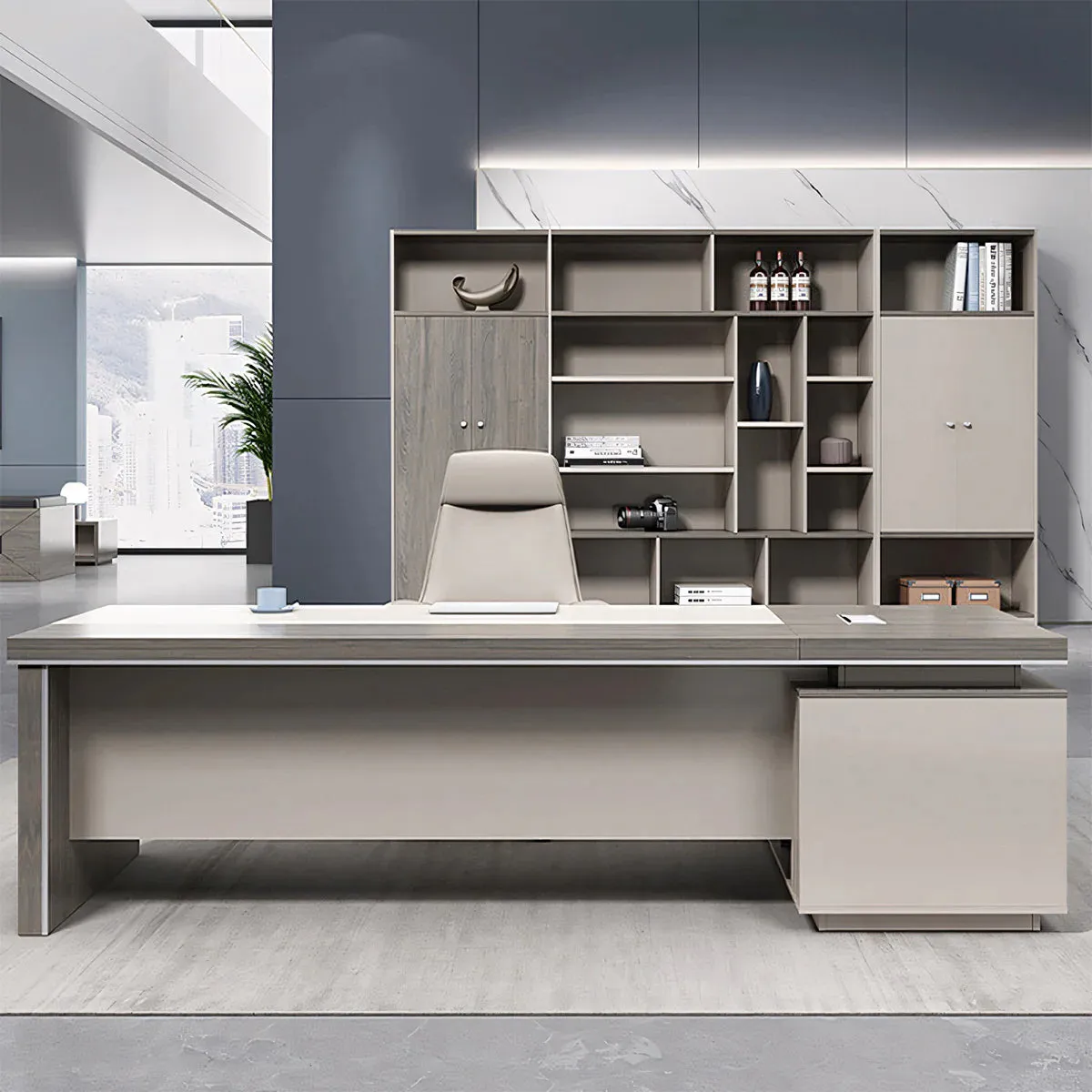 Solid Wood Executive Desk, Elegant White Wooden Table