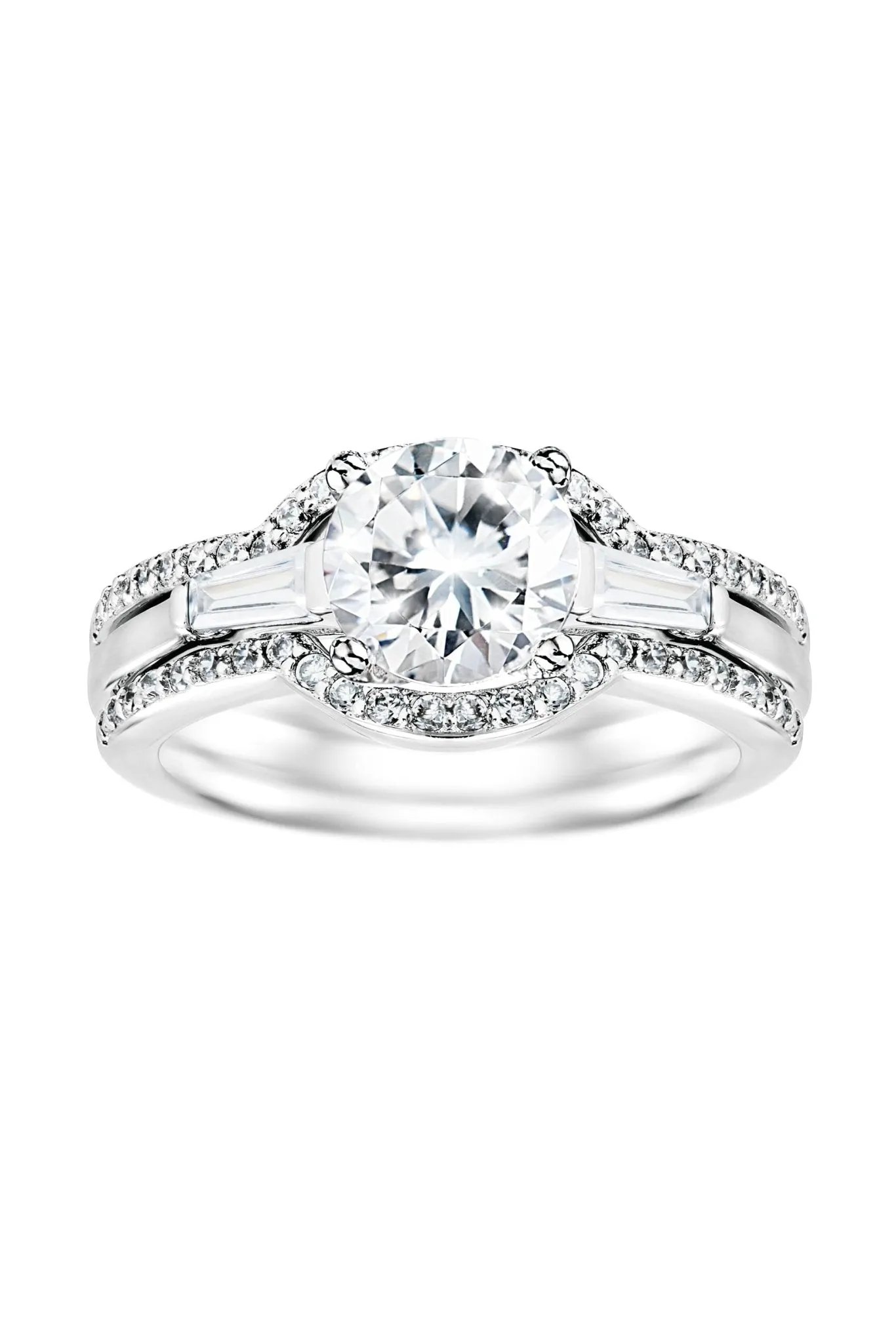 Sterling Silver Cubic Zirconia Halo Three Piece Ring Set