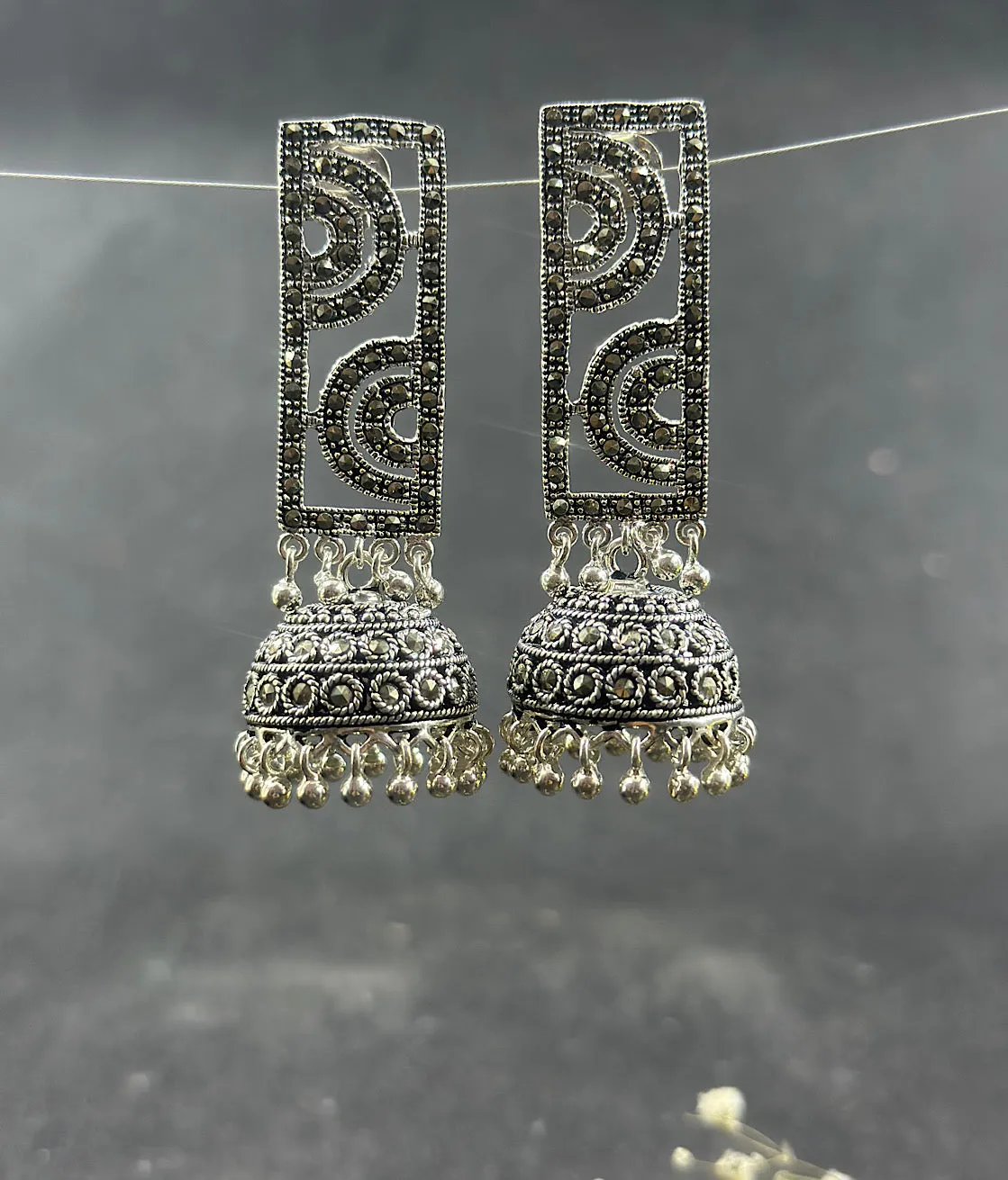 The Rectangle Silver Marcasite Jhumkas