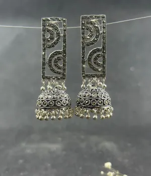 The Rectangle Silver Marcasite Jhumkas