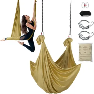 VEVOR Aerial Yoga Hammock & Swing, 4.4 Yards, Aerial Yoga Starter Kit with 100gsm Nylon Fabric, Full Rigging Hardware & Easy Set-up Guide, Antigravity Flying for All Levels Fitness Bodybuilding, Gold