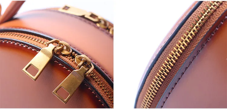 Vintage Ladies Round Leather Purse Small Shoulder Handbags For Women